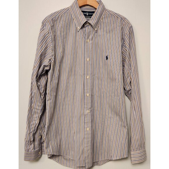 Ralph Lauren Shirt Custom Fit Button Up Blue Striped Mens Medium EUC - Picture 4 of 12